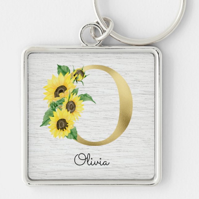 Porte-clés Monogramme Gold tournesol Girl Floral Initiale O (Devant)