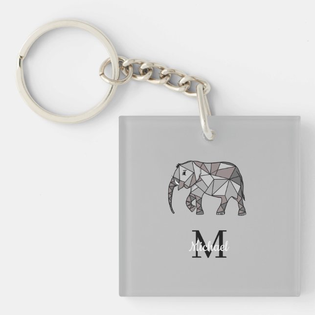 Porte-clés Monogramme Graphique mignon Eléphant Noir personna (Devant)
