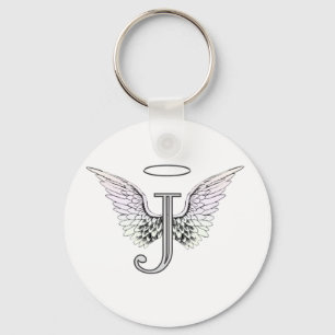 Porte-clés Monogramme initial de la lettre J avec des ailes