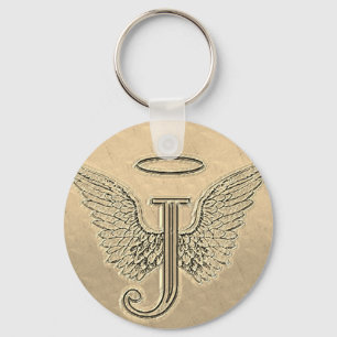 Porte-clés Monogramme initial de la lettre J avec des ailes