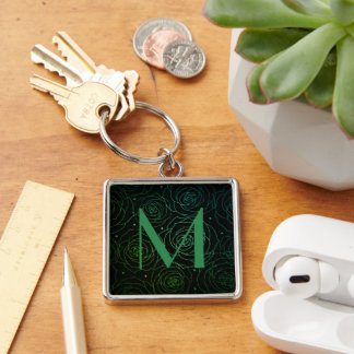 Porte-clés Monogramme Initial Fleur de Rosier Foncé Dégradé V