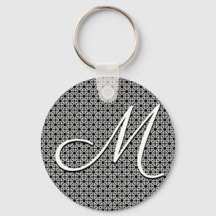 Porte-clés Monogramme initial géométrique noir et blanc