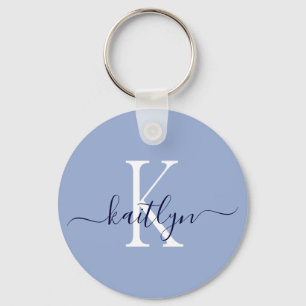 Porte-clés Monogramme Initial Nom Bleu