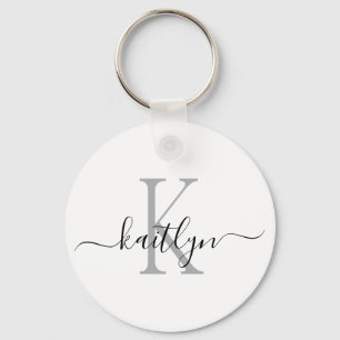 Porte-clés Monogramme Initial Nom Gris Noir