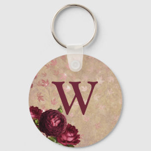Porte-clés monogramme initial Roses Bourgogne