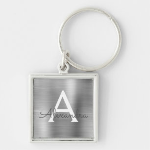 Porte-clés Monogramme Luxe Argent Faux Acier Inoxydable