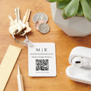 Porte-clés Monogramme minimal ou ajout de logo Code QR profes