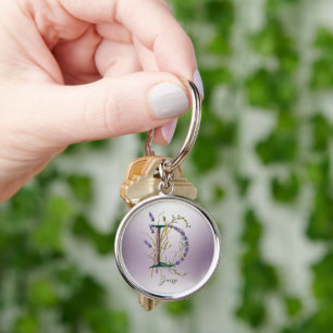 Porte-clés Monogramme minimaliste 'D' Lavande & Vins