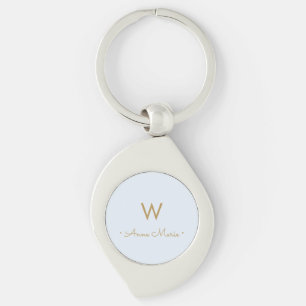 Porte-clés Monogramme minimaliste d'or bleu pâle moderne