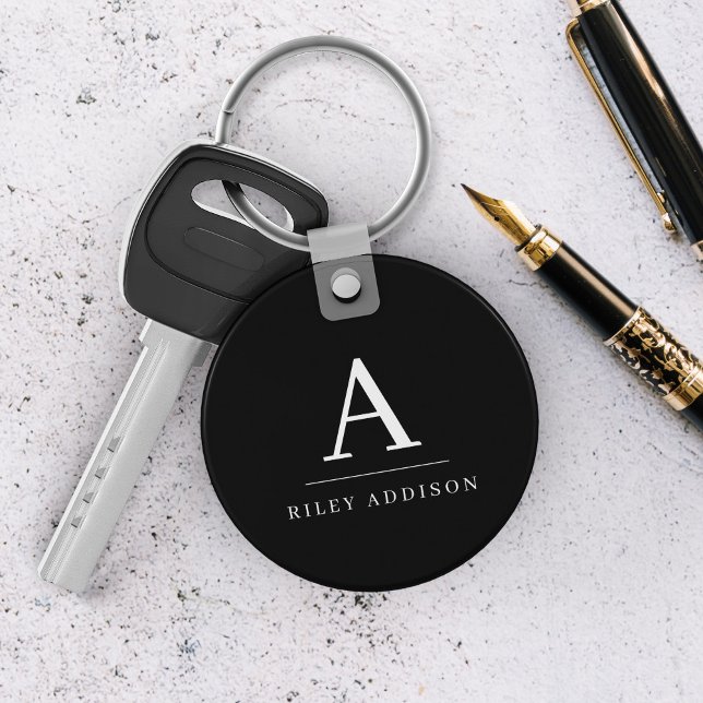 Porte-clés Monogramme minimaliste moderne noir et blanc (Créateur téléchargé)