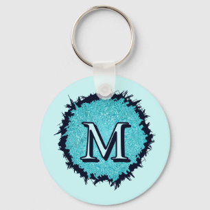 Porte-clés Monogramme minimaliste simple chic bleu abstrait