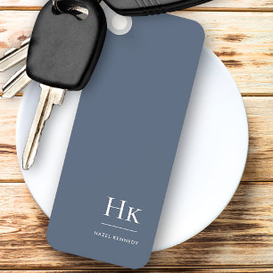 Porte-clés Monogramme Moderne Classique Minimaliste Bleu Nuit