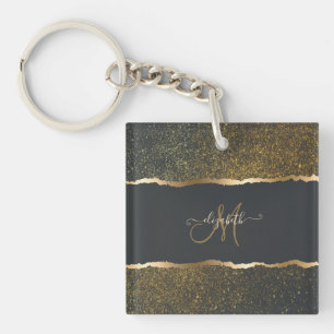 Porte-clés Monogramme moderne Elegant Gold Touch