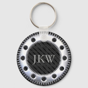 Porte-clés Monogramme moderne élégant Noir et gris rayé