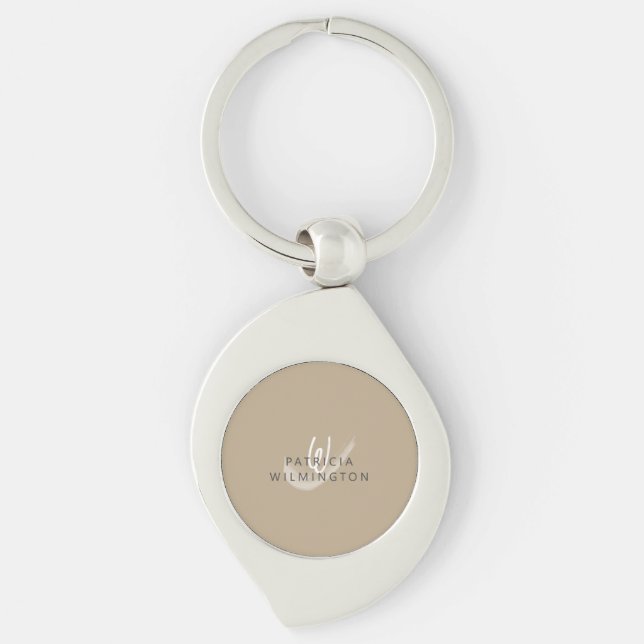 Porte-clés Monogramme moderne Gris beige Simple Nom élégant (Devant)