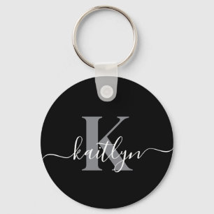 Porte-clés Monogramme moderne gris noir script