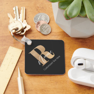 Porte-clés Monogramme Moderne Initiale R & Nom Personnalisé