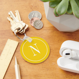 Porte-clés Monogramme moderne jaune et blanc