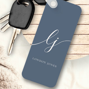 Porte-clés Monogramme Moderne Minimal Élégant Script bleu mar