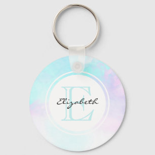Porte-clés Monogramme moderne Pastel Blue & Purple Aquarelle