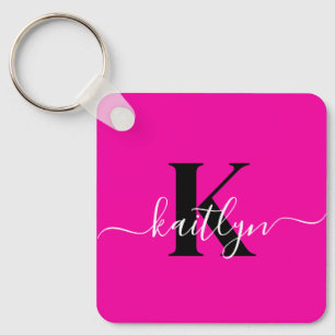 Porte-clés Monogramme moderne rose noir écriture script