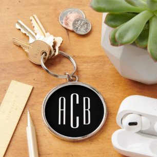 Porte-clés Monogramme Moderne Trois Lettres Noir et Blanc