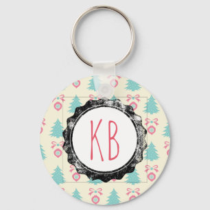 Porte-clés Monogramme Motif des arbres de Noël, des vaches et