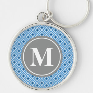 Porte-clés Monogramme Motif graphique moderne en diamant bleu
