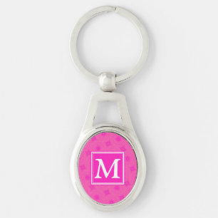 Porte-clés Monogramme motif rose chaud cercles