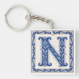 Porte-clés Monogramme N de l'héritage norvégien - Bleu