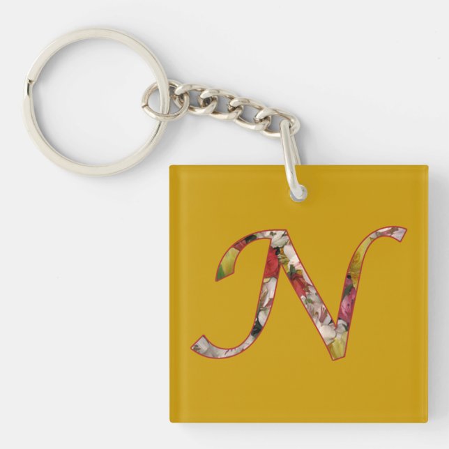 Porte-clés Monogramme N Porte - clé Floral Design (Devant)