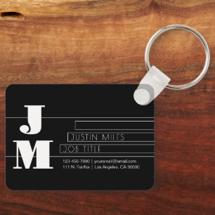 Porte-clés Monogramme noir et blanc rétro-moderne personnalis