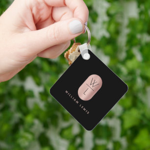 Porte-clés Monogramme noir et or rose minimaliste moderne