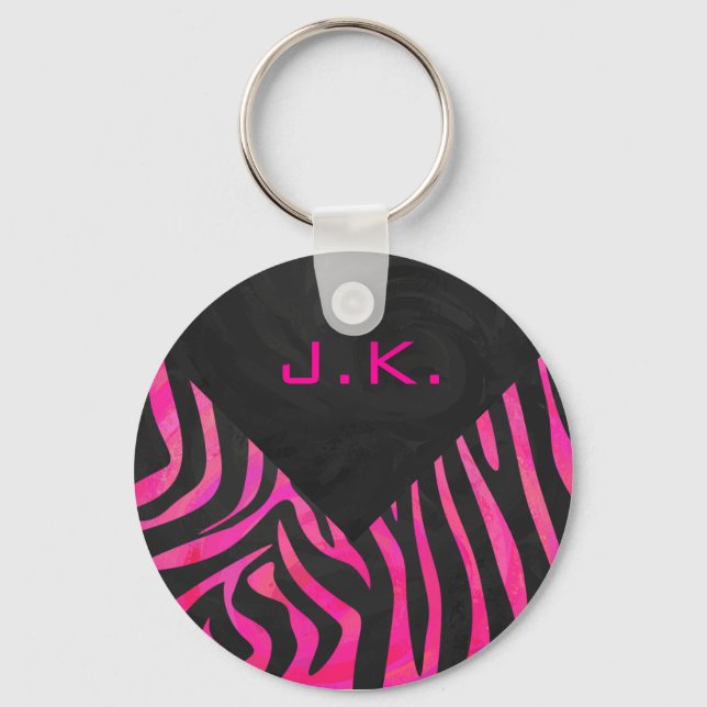 Porte-clés Monogramme noir et rose chaud Zebra Design (Recto)