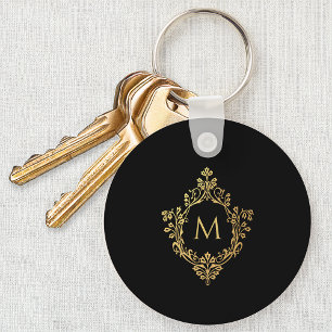 Porte-clés Monogramme Noir Faux Or Elégante Crête Vintage