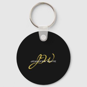 Porte-clés Monogramme Noir Or Couleur Plaque Moderne Nom prop