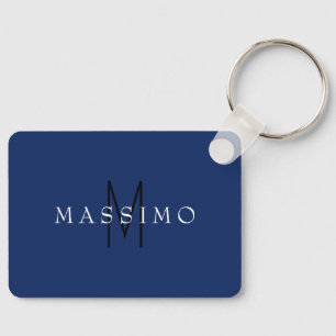 Porte-clés Monogramme Noir Professionnel Bleu Votre Nom
