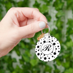 Porte-clés Monogramme noir sur blanc Polka Motif point