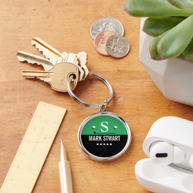 Porte-clés Monogramme noir vert du golfeur (Bureau)
