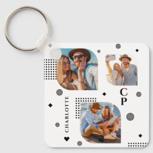 Porte-clés Monogramme Nom 3 Photo Collage tendance