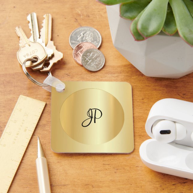 Porte-clés Monogramme Nom initial Faux Gold Personnalisable (Bureau)