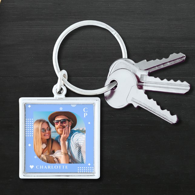 Porte-clés Monogramme Nom Photo Tendance Simple Moderne (Créateur téléchargé)