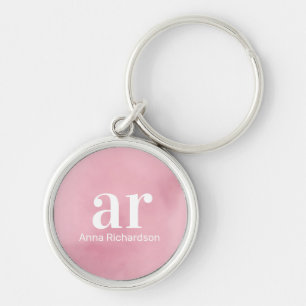 Porte-clés Monogramme nom rose aquarelle Élégant minimaliste