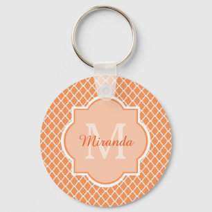 Porte-clés Monogramme orange élégant de Quatrefoil avec le