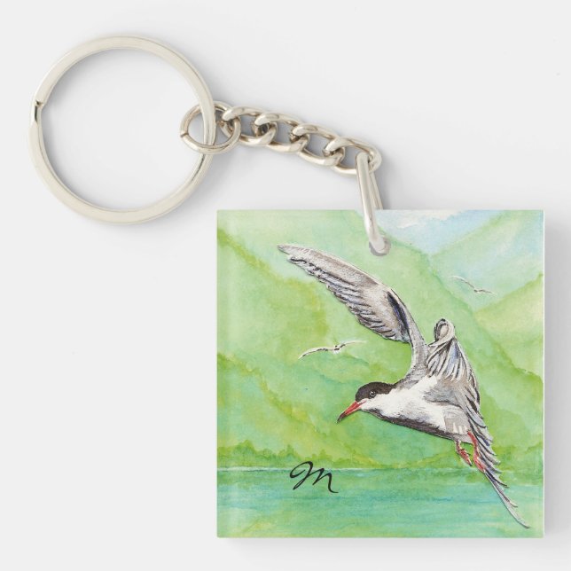 Porte-clés Monogramme ou nom personnalisé Oiseau commun de st (Devant)