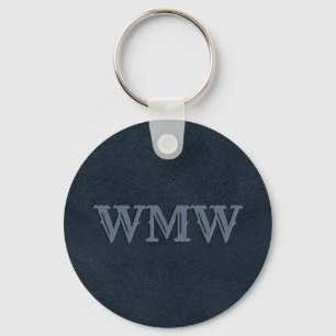 Porte-clés Monogramme Ouest Marine Bleu Faux cuir