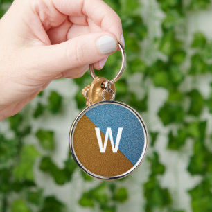 Porte-clés Monogramme Pailleté Bleu & Marron Élégant