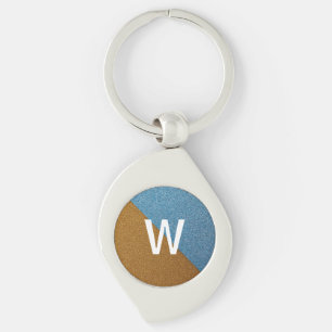 Porte-clés Monogramme Pailleté Bleu & Marron Élégant
