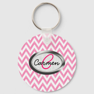 Porte-clés Monogramme Pastel Pink Chevron