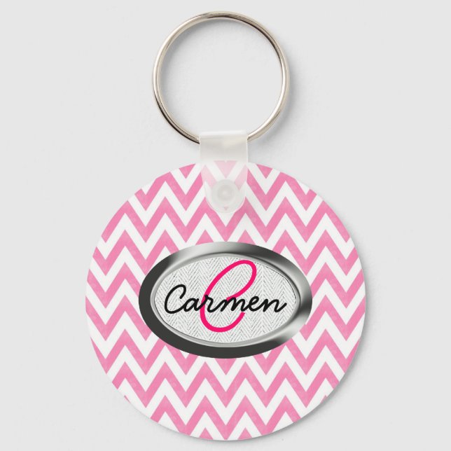 Porte-clés Monogramme Pastel Pink Chevron (Recto)